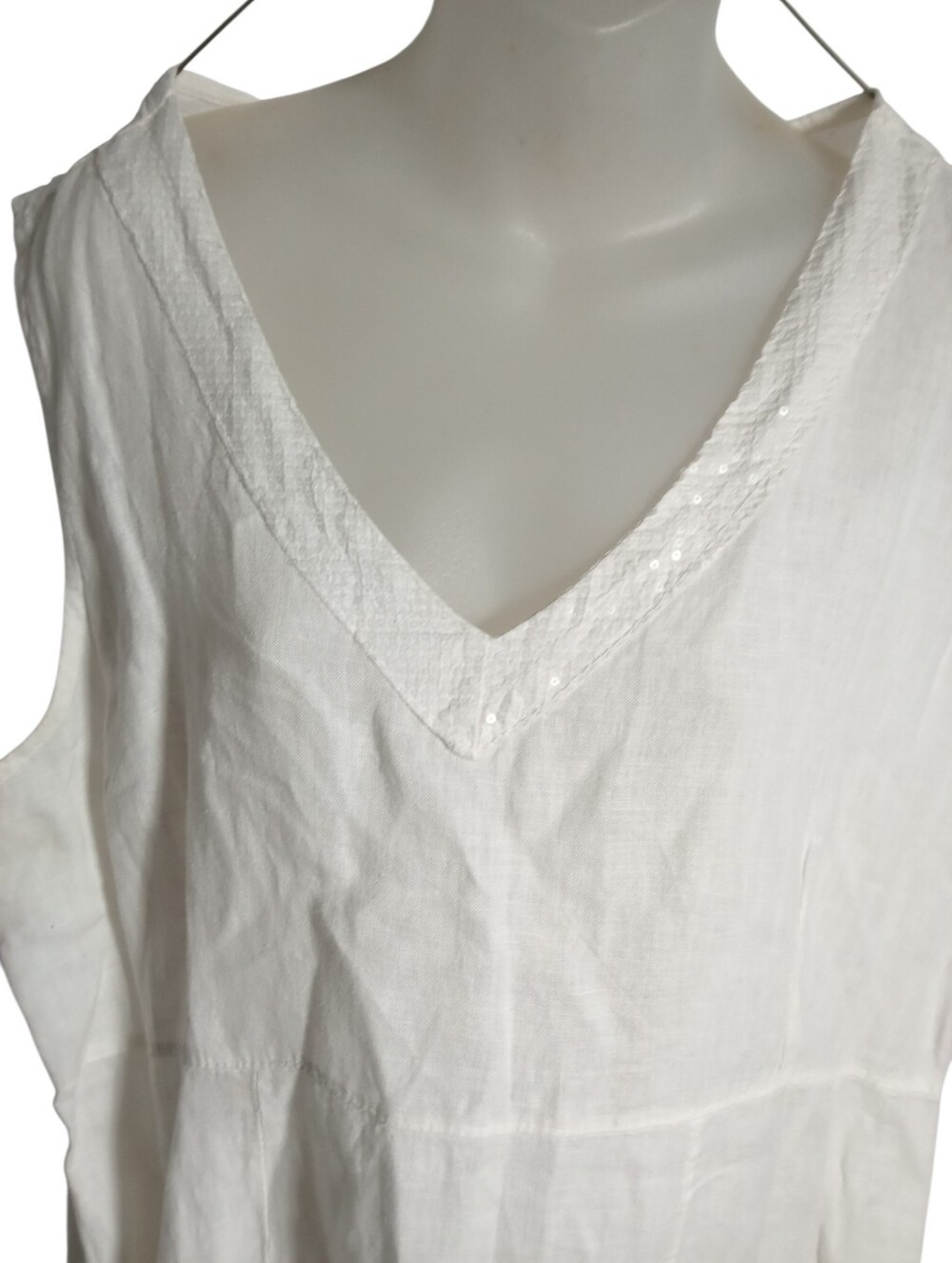 New Direction White Linen Blend Balloon Midi Dress Coastal Boho Relaxed Fit L/XL - Picture 7 of 9